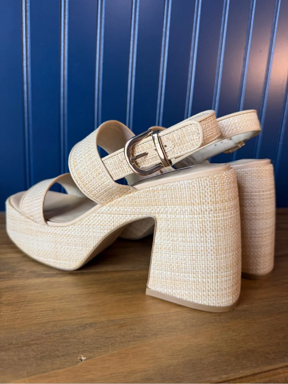 NIB Steve Madden Valory Raffia Platform Block Heel Sandals Natural Size 10